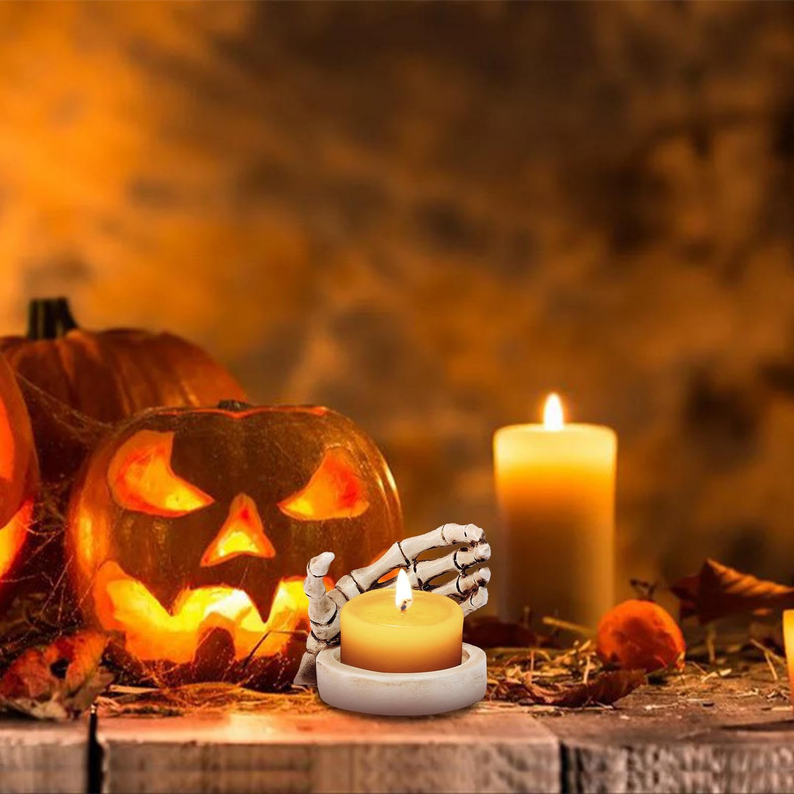 Amazon.co.jp: ハロウィンキャンドルホルダー,スケルトンスカル燭台